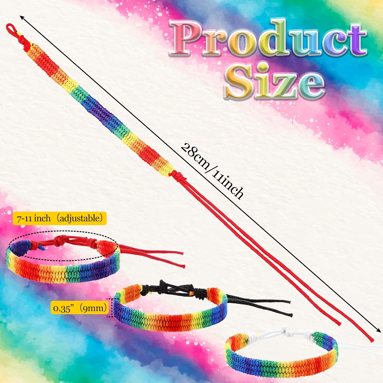 Batiyeer 96 Pcs Rainbow LGBTQ Pride Bracelet, Handmade Braided Rainbow Friendship String Bracelet LGBT Wristband Adjustable Size 3 Tie Rope Colors for Gay and Lesbian Relationship Bracelet
