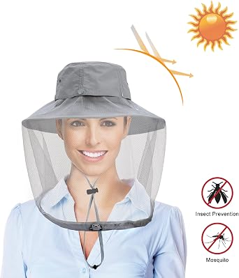 Mosquito Head Net Hat Hats with Removable Veil Net Mesh Hiking Fishing Gardening Protect from Bee Mosquito for Women Men