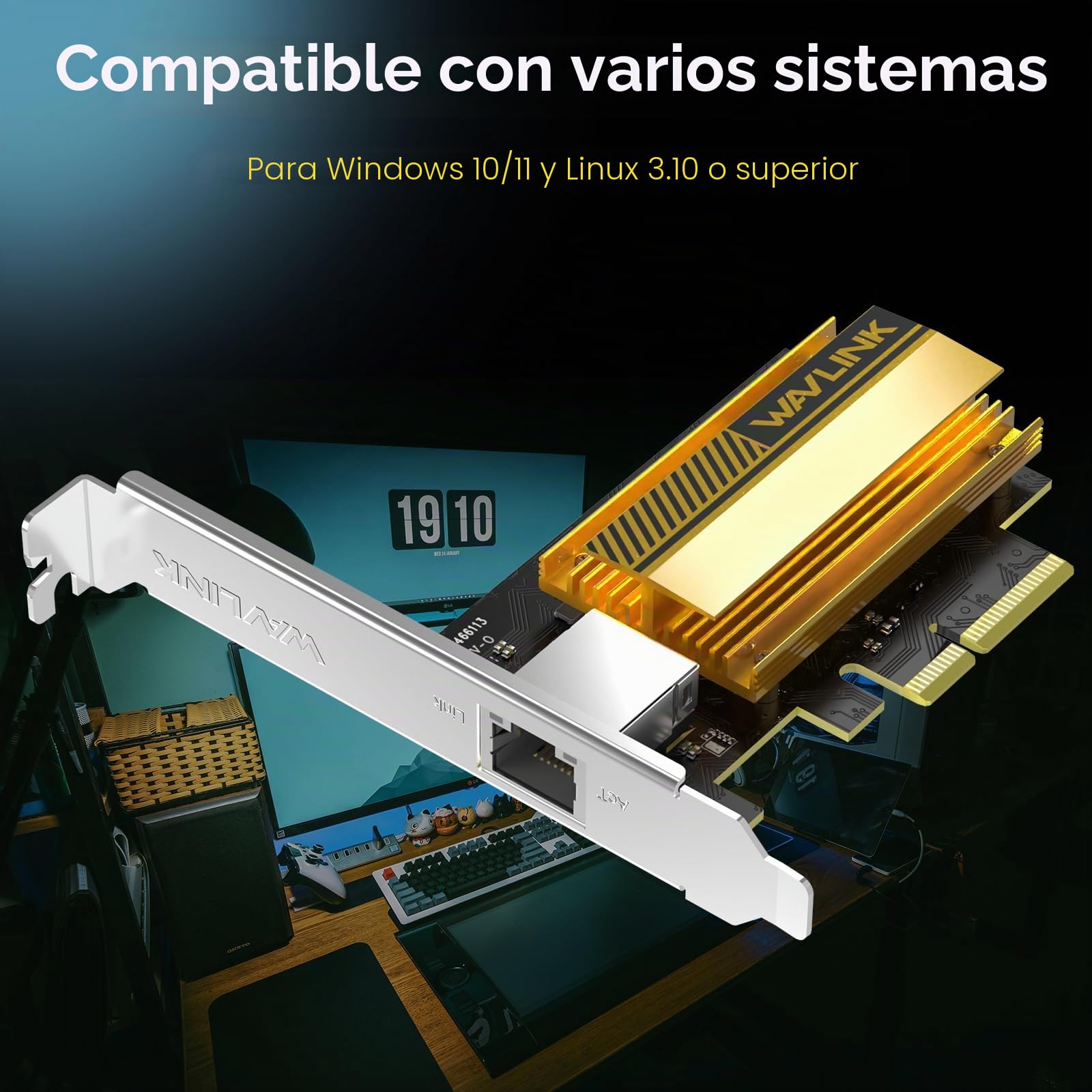WAVLINK 10G Base-T PCIe Tarjeta de Red, Adaptador Ethernet PCI Express de 10 000/5 000/2 500 Mbps con Chip RTL8127, Tarjeta de Red 10G para Windows 11/10 y Linux con Soporte de Perfil bajo