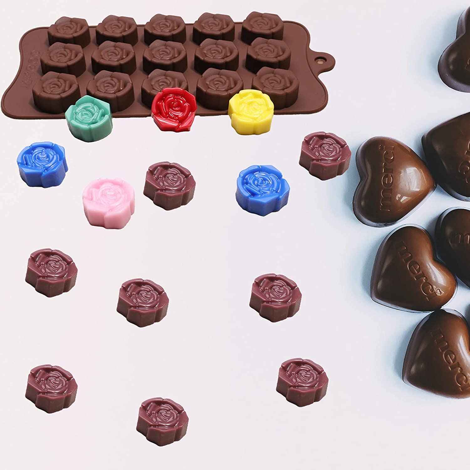 2 stampi in silicone a forma di rosa, 20 stampi per cioccolato a