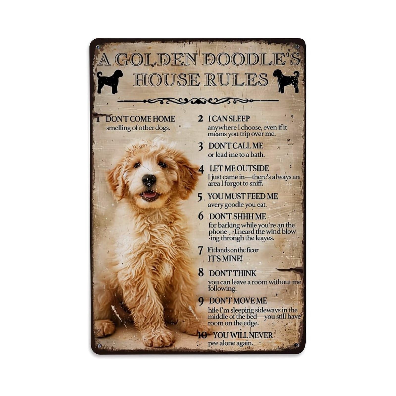 Golden Doodle House Rules Print Retro Metal Tin Sign, Vintage Decor Art Poster for Bar, Home, Man Cave, Kitchen, Laundry Room Gift 8x12Inch