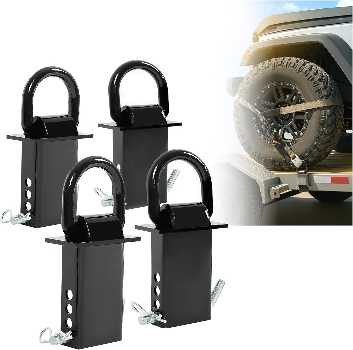 4 PCS Heavy-Duty Stake Pocket D Ring 5400 LBS Adjustable Trailer Stake Pocket Compatible with Standard 2" x 4" Stake Pockets, Black