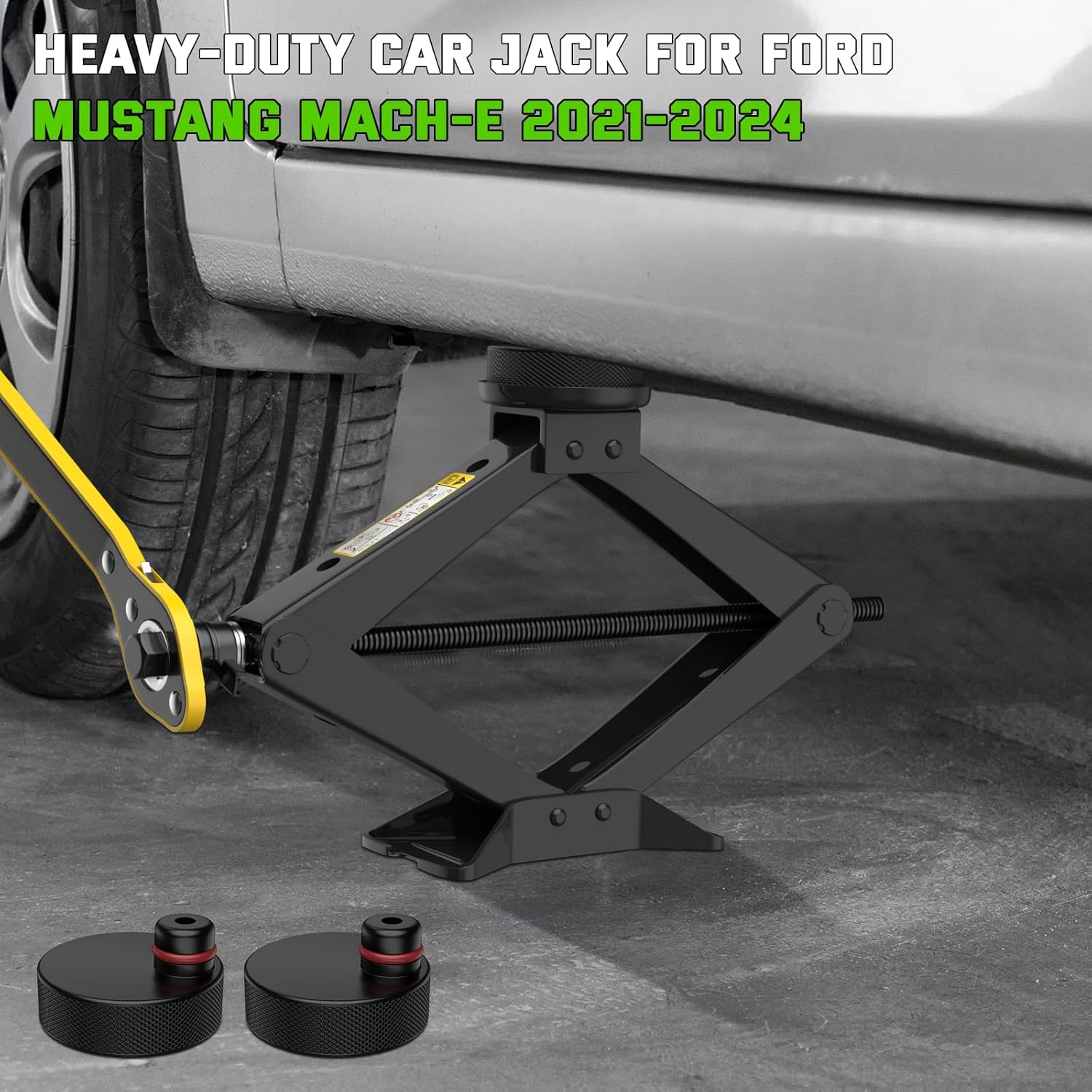 Car Jack kit for Ford Mustang Mach-E 2021-2025, 2.5 Ton Scissor Lift Jack for Mustang Mach-E with Rubber Pad, Portable Tire Changing Kit Suit for Ford Mustang Mach-E Series