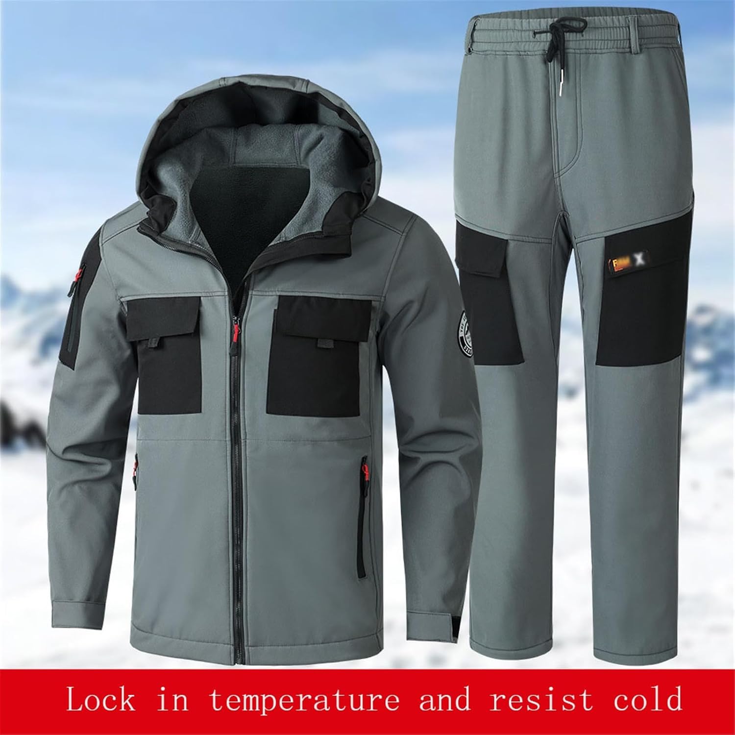 Winter Outdoor Ski Suit, Adult Fashion Padded Hooded Warm Windproof Waterproof Ski Suit Set