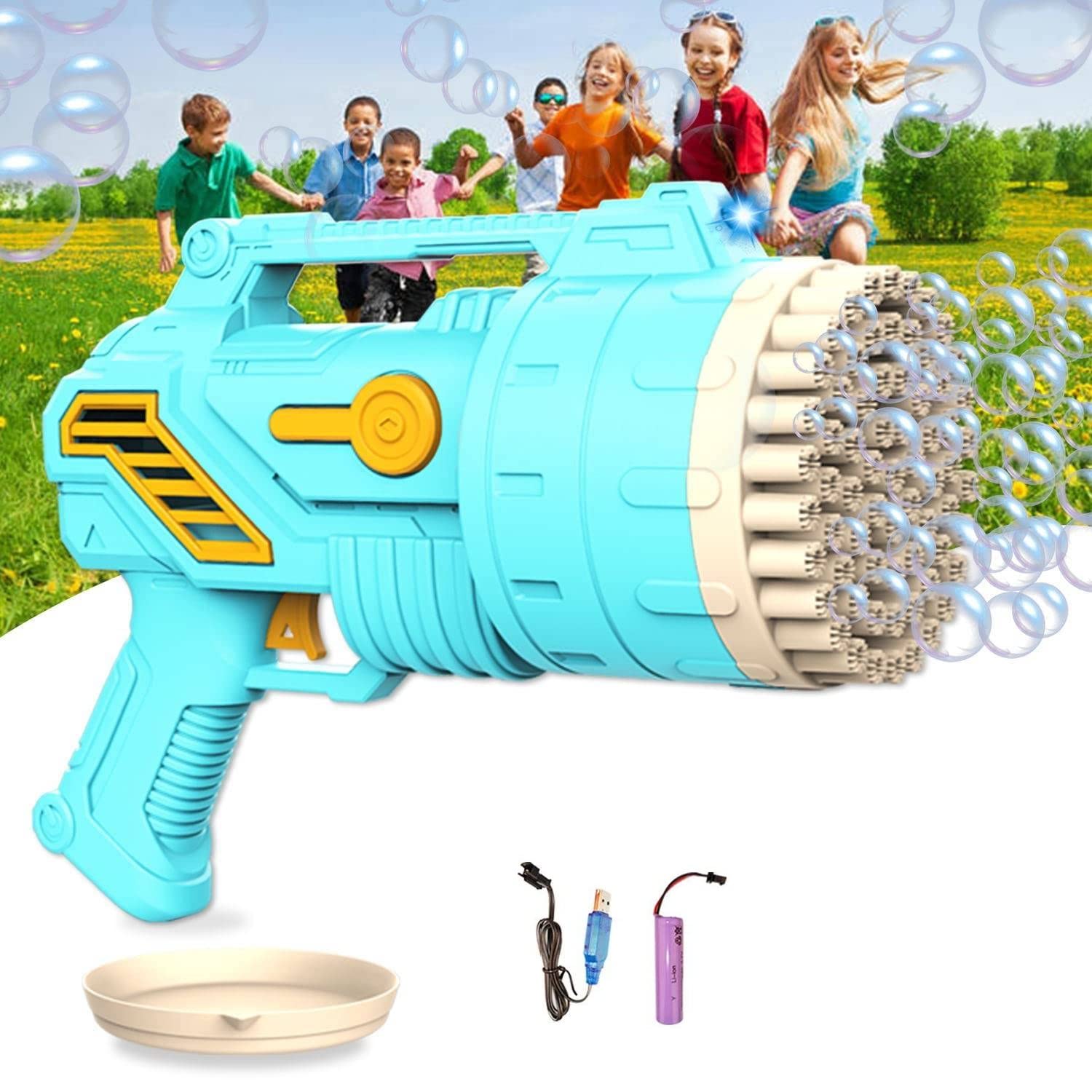 KASTWAVE Bubble Machine 69 Hole Bubble Machine with Lights ，Electric Automatic Bubble Maker, Bubble Blower for Adults Kids Birthday Party Wedding Outdoors Summer Toy Backyard Camping Gift