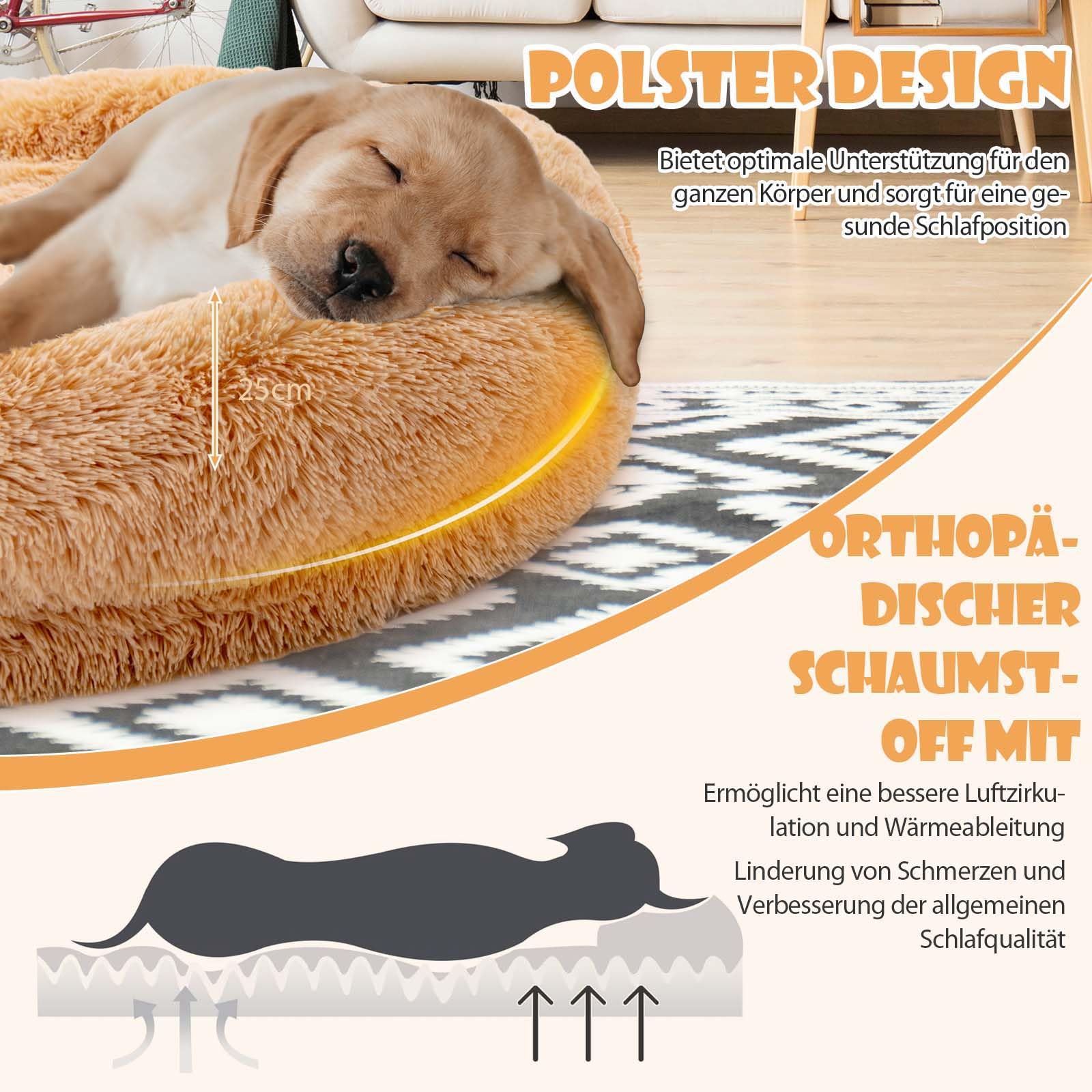 GYMAX Cama Perros Gigante para Personas y Mascotas, Cama Ortopédica Lavable de Piel Sintética para Perros, con Manta Suave, Almohada, Correa y Puf para Siesta para Perros Grandes