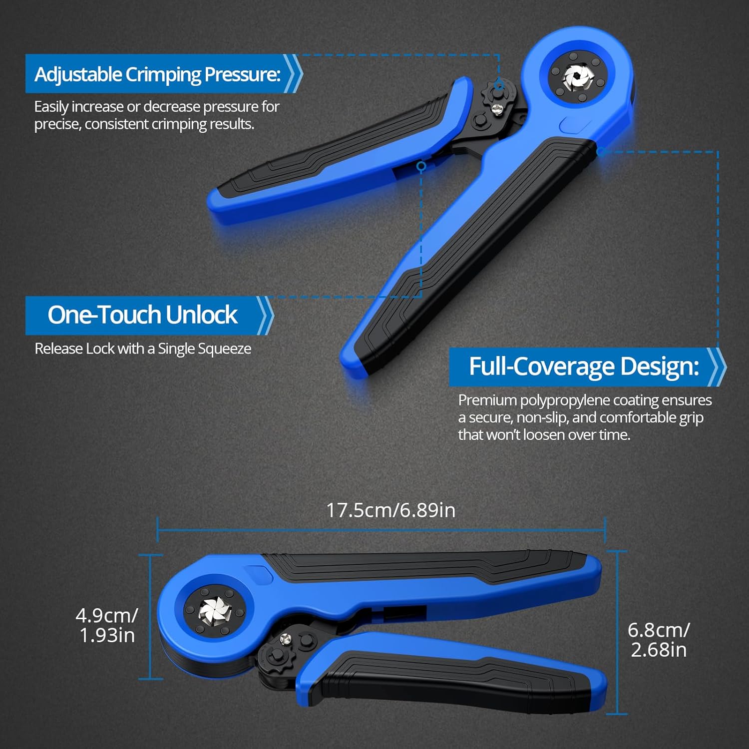 Ferrule Crimping Tool Kit, Hexagonal Ratchet Plier Self-adjustable AWG 22-7 (0.5-10mm²) with 1200PCS Wire Ferrules Electrical Terminal, Wire Crimper for Electrical, Automotive, DIY
