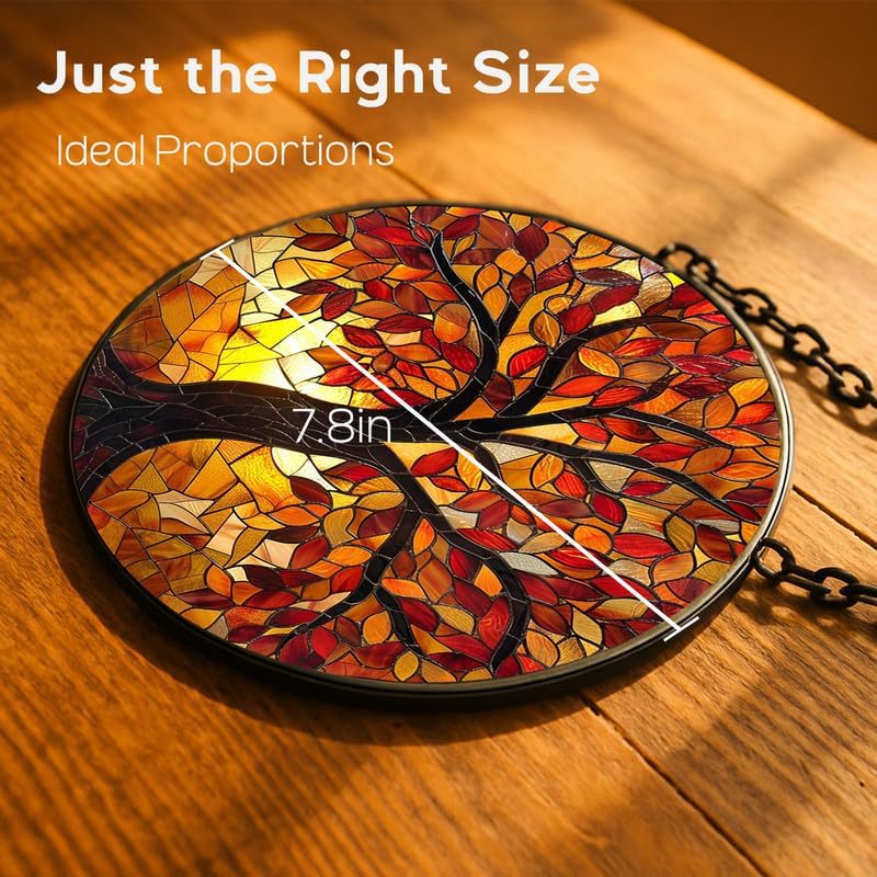 Stained Glass Window Hanging， Fall Tree of Life Sun Catchers Indoor Window， core Decor Inside and Outside The Cottage， Gifts for Women