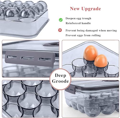 Miniatura 2 de Recipiente para huevos, huevera con tapa y hebilla especial, apilables, caja organizadora para el refrigerador de plástico PET, bandeja para 18