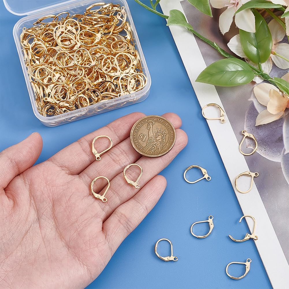 Beebeecraft 200Pcs LeverBack Earrings Findings French Earring Clasp 24K Gold Plated Brass Small Lever Back Earring Hooks Huggie Ear Wires for Jewelry Making Supplies DIY Crafts Accessories Bulk image 3