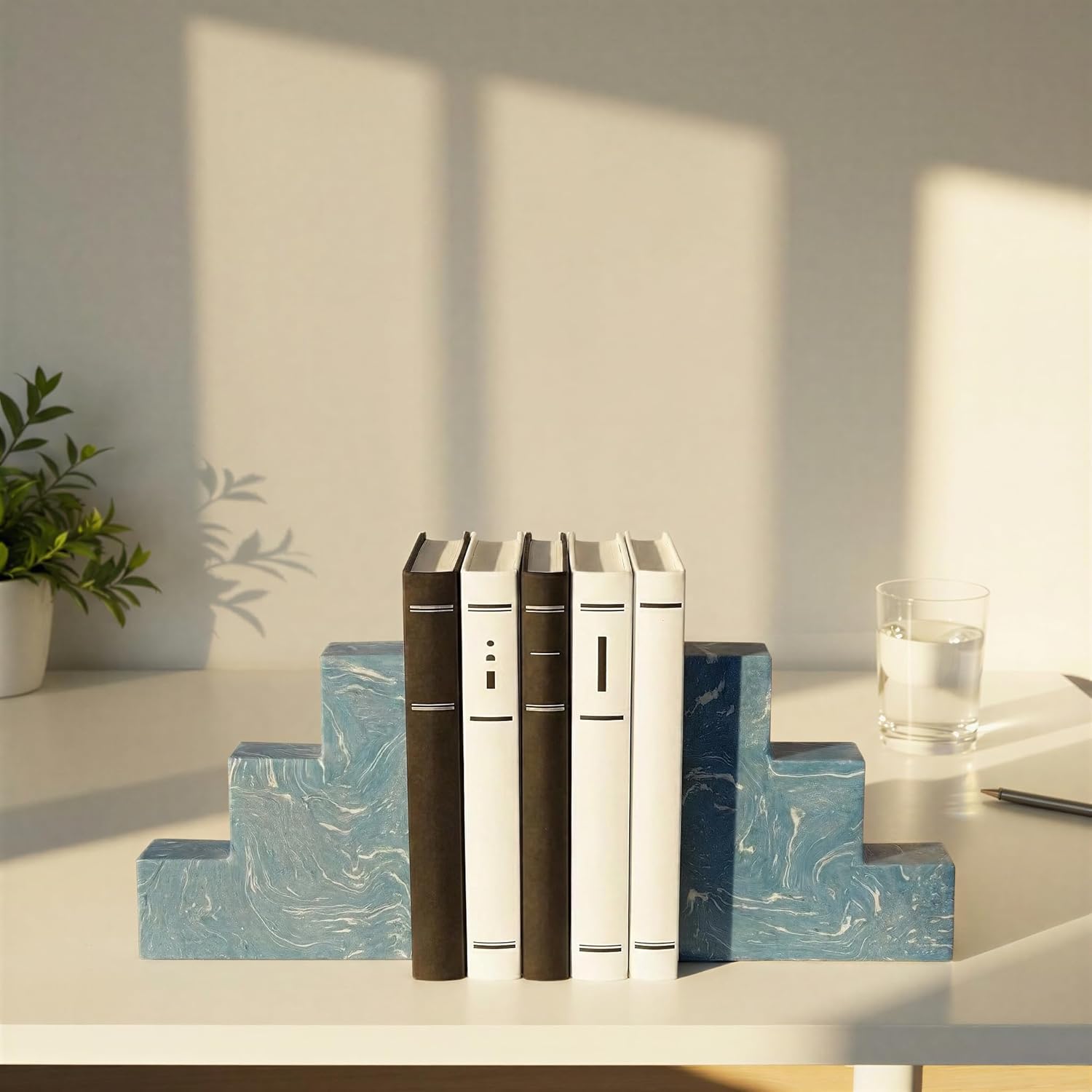 Bloomingville Stone Bookend, Blue and White