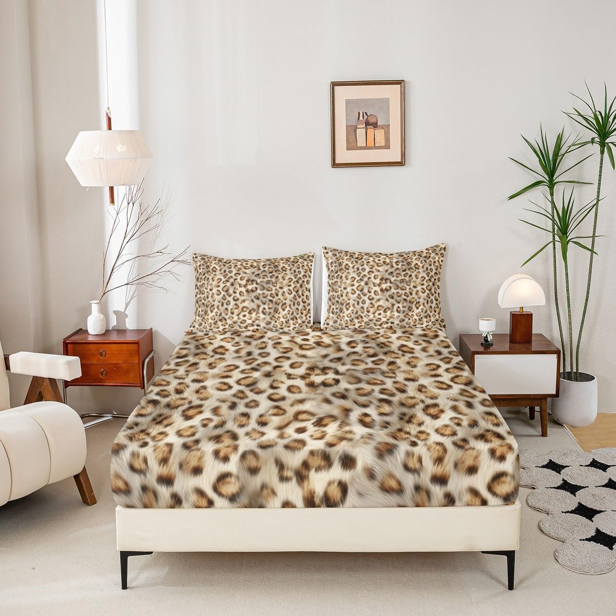 Erosebridal Leopard Print Fitted Sheet Full Size Cheetah Bed Sheets Wild Animal Skin Fur Natural Gold Yellow Brown Bed Set Adults Women Men Deep Pocket Sheets