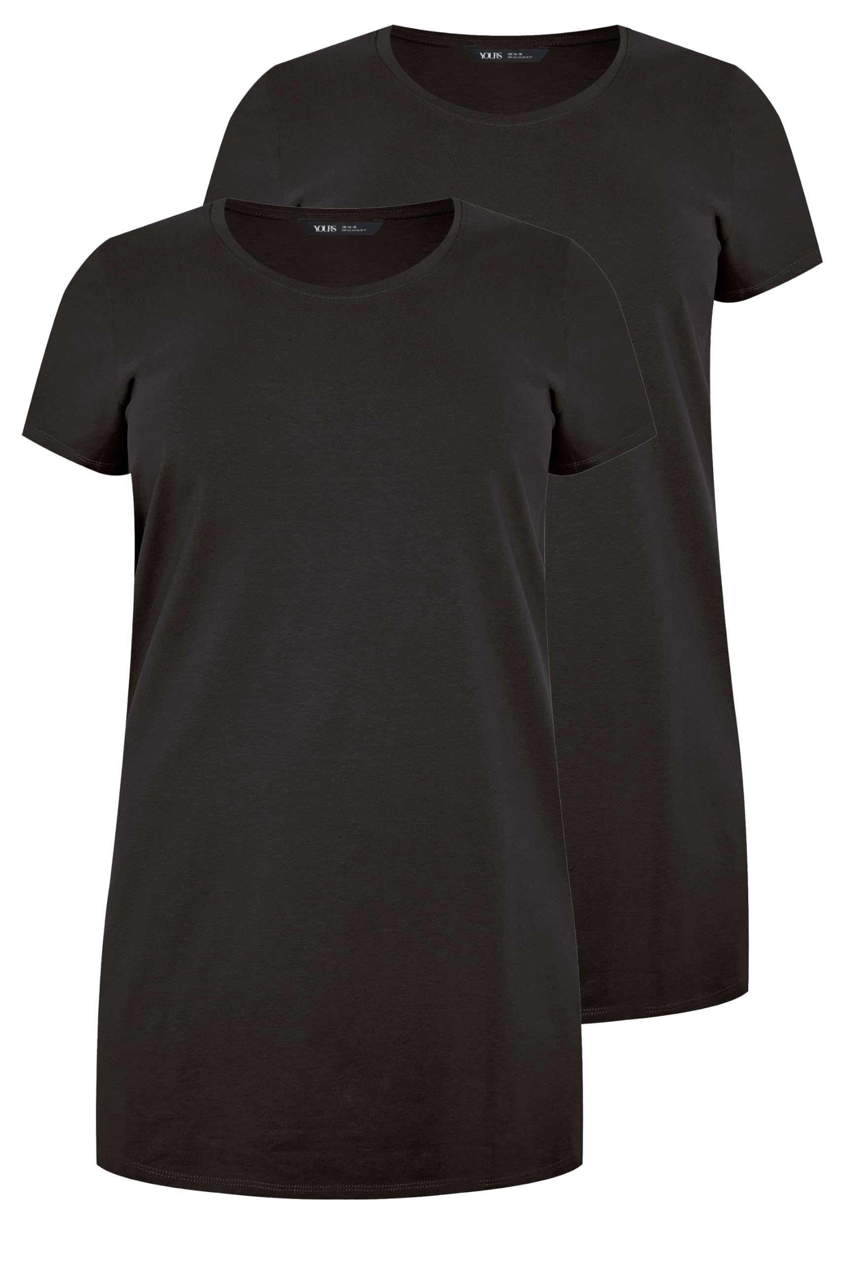 Yours Women's Black 2 Pack Longline T-Shirts In | Size: 34/36