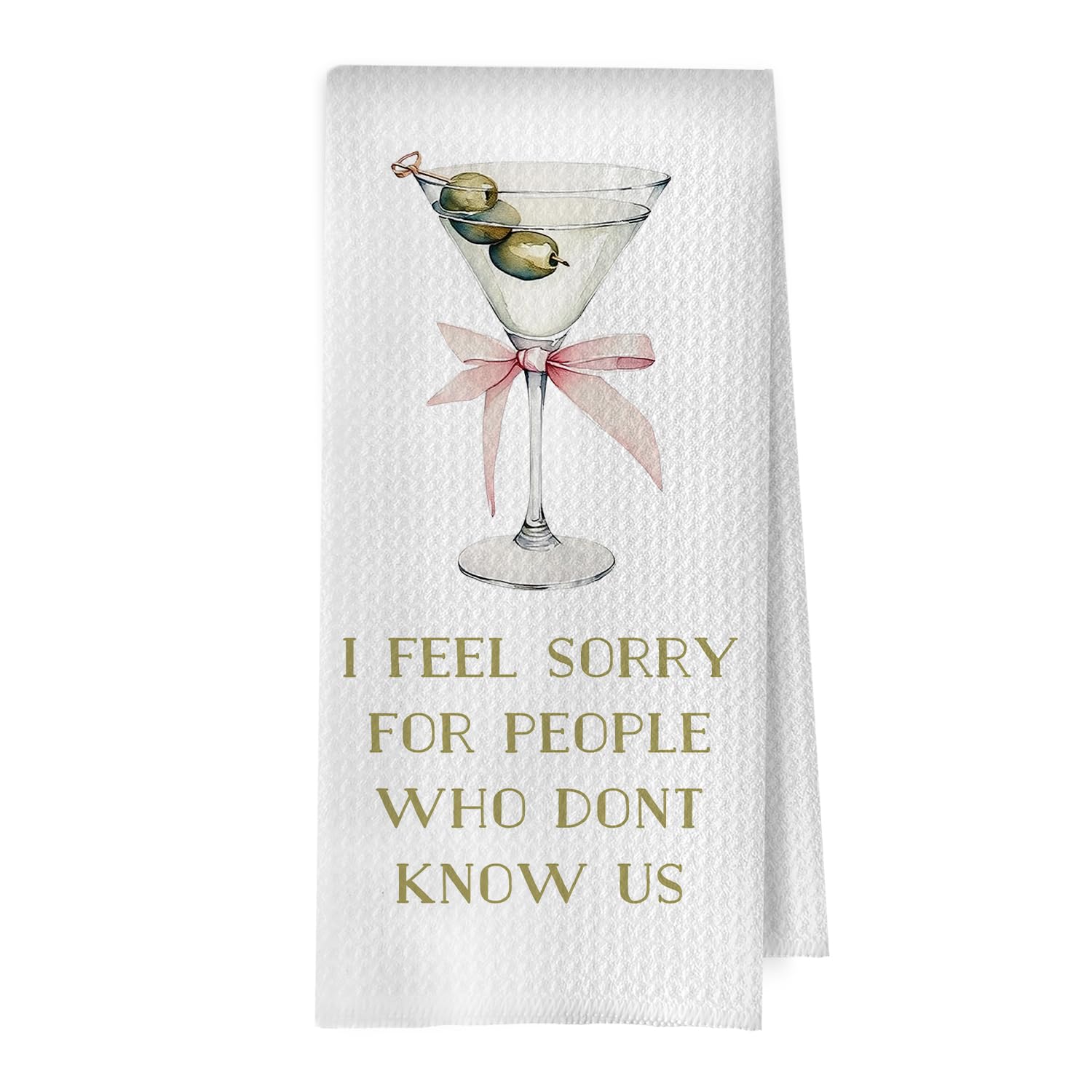Dirty Martini Kitchen Towels - Cocktail Lovers Gifts Dish Towels for Kitchen Decor, Coquette Pink Bow Martini Decorative Waffle Hand Tea Towel, 16x24 Inches