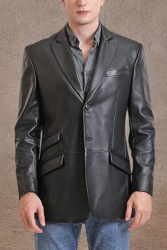 BGSD Men Noah 2-Button Lambskin Leather Blazer Sport Coat Jacket