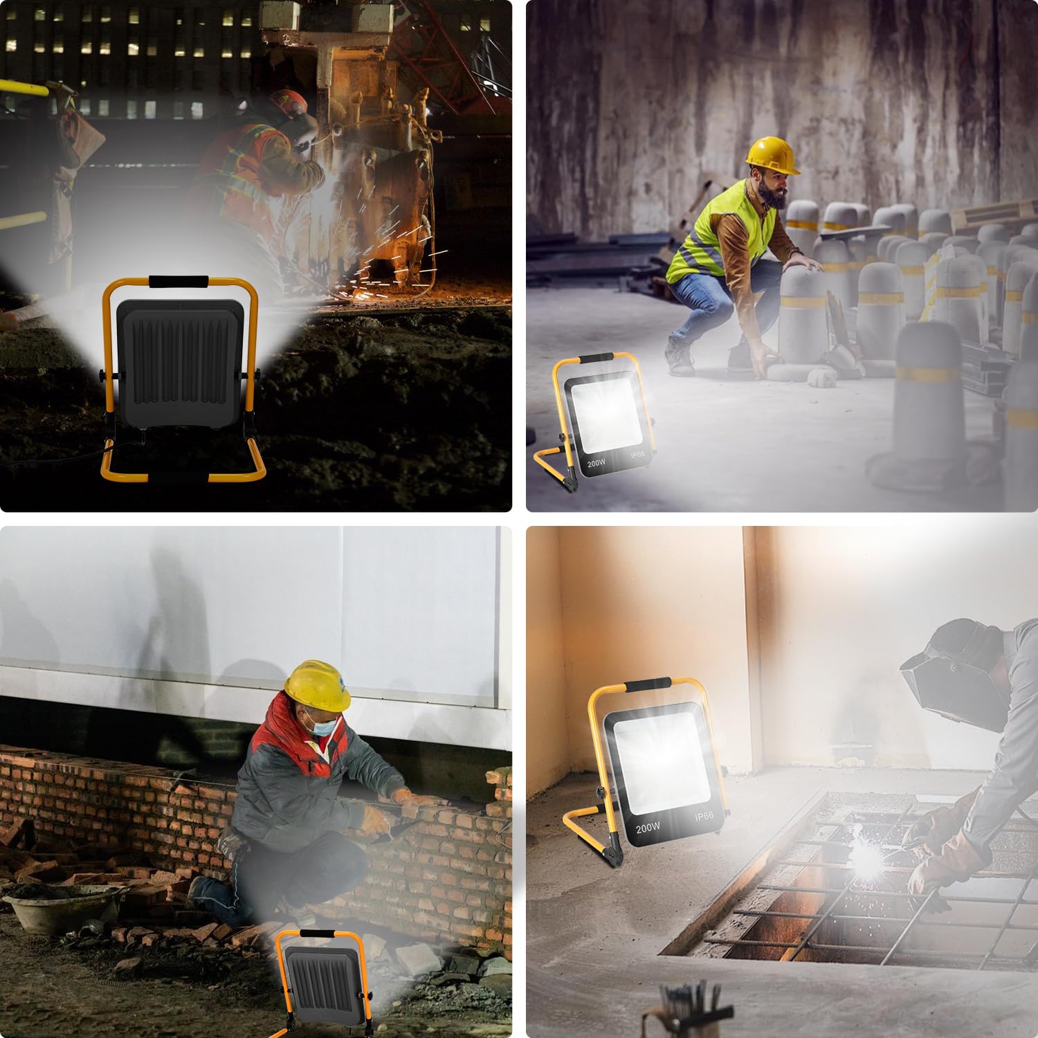 LED Baustrahler 200W 16000LM, arbeitsleuchte LED akku 6000K Tageslichtweiß, LED baustellenlampe mit Stecker, baustellenlampe mit 3M Kabel und Wasserdicht IP66