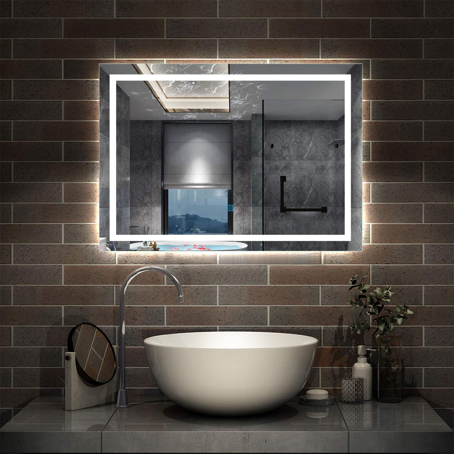 Bathroom Mirror with LED Lights, 500x700mm Illuminated Wall Mounted Vanity Mirror, Anti-fog, 3 Colors Dimmable, Memory Function, IP44, Makeup Mirror with Backlit and Front Lights for Bathroom