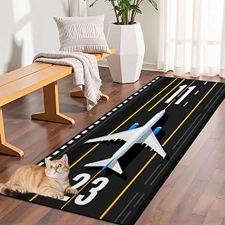 Hallway Runner Rug 2x6 Washable, Non Slip Aerial View Jet Runway Markings Soft Kitchen Runner Rug for Laundry Room Farmhouse Entryway Living Room Bedroom