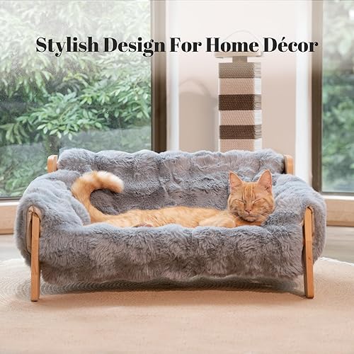 Miniatura 2 de CHEERHOME PETS Sofá cama elevada para gatos para interiores, sofá de madera para gatos con funda esponjosa lavable y silla de salón elevada para