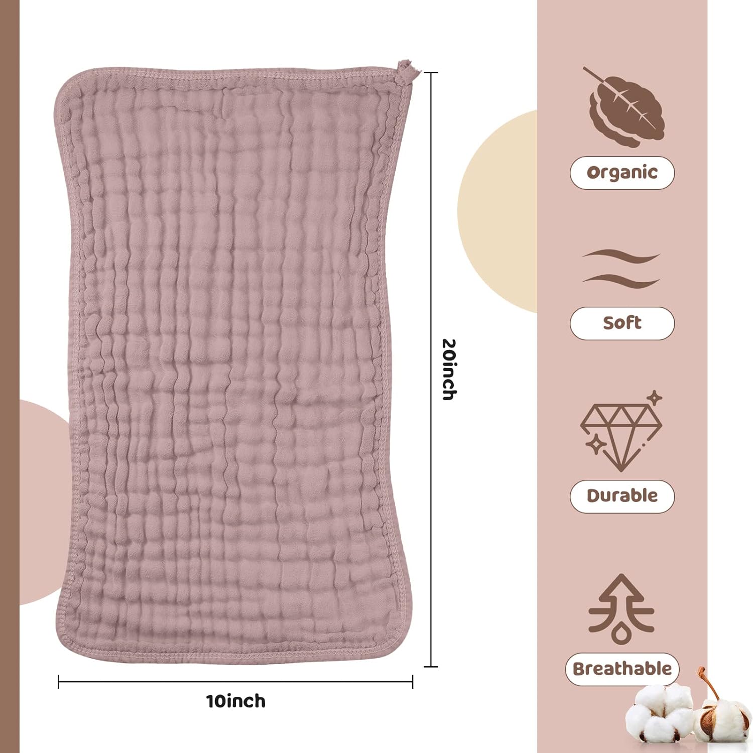 8 Packs Muslin Burp Cloths Large 20" x 10", 6 Layers Unisex Baby Absorbent 100% Cotton Burp Rags Colorful Muslin Washcloths for Baby Plain Soft Cotton Cloth for Babies Girls Boys(Pleasing Colors) - Image 3