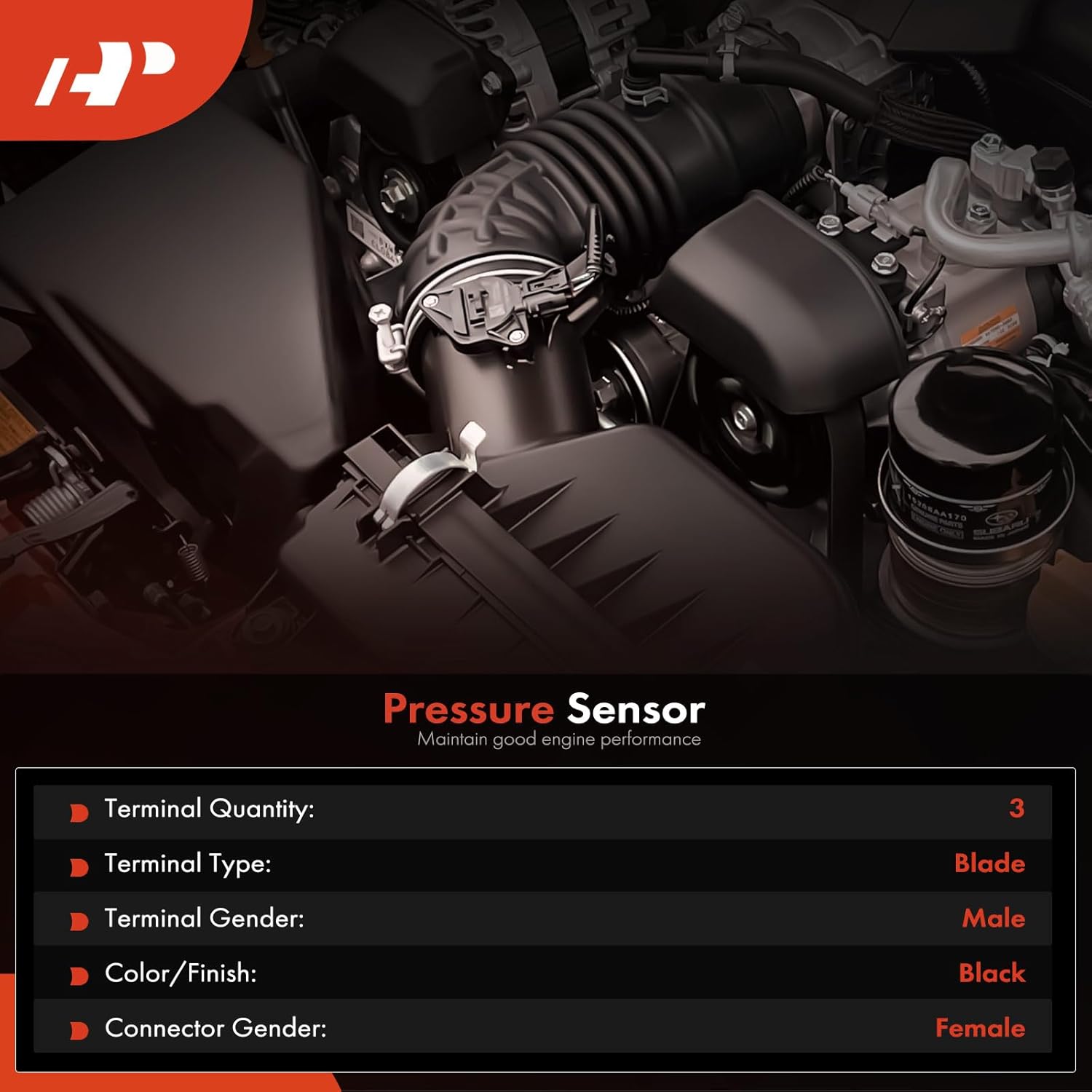 A-Premium Fuel Rail Pressure Sensor [3 Blades] Compatible with Nissan Murano 2010-2010 3.5L, Pathfinder 2005-2014, Pickup 2005 & Mitsubishi L200 2008-2011
