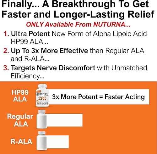 Miniatura 3 de Suplemento de apoyo a la neuropatía con 1200 mg de ácido alfa lipoico HP-99, fórmula de nervio ALA de máxima fuerza para pies, manos, dedos y