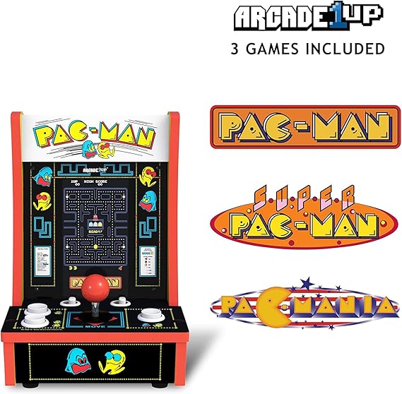Arcade1Up Pac-Man Countercade Countertop Arcade Machine with 3 Retro Games, 7 LCD Screen  Size Real Feel Joysticks and Buttons,