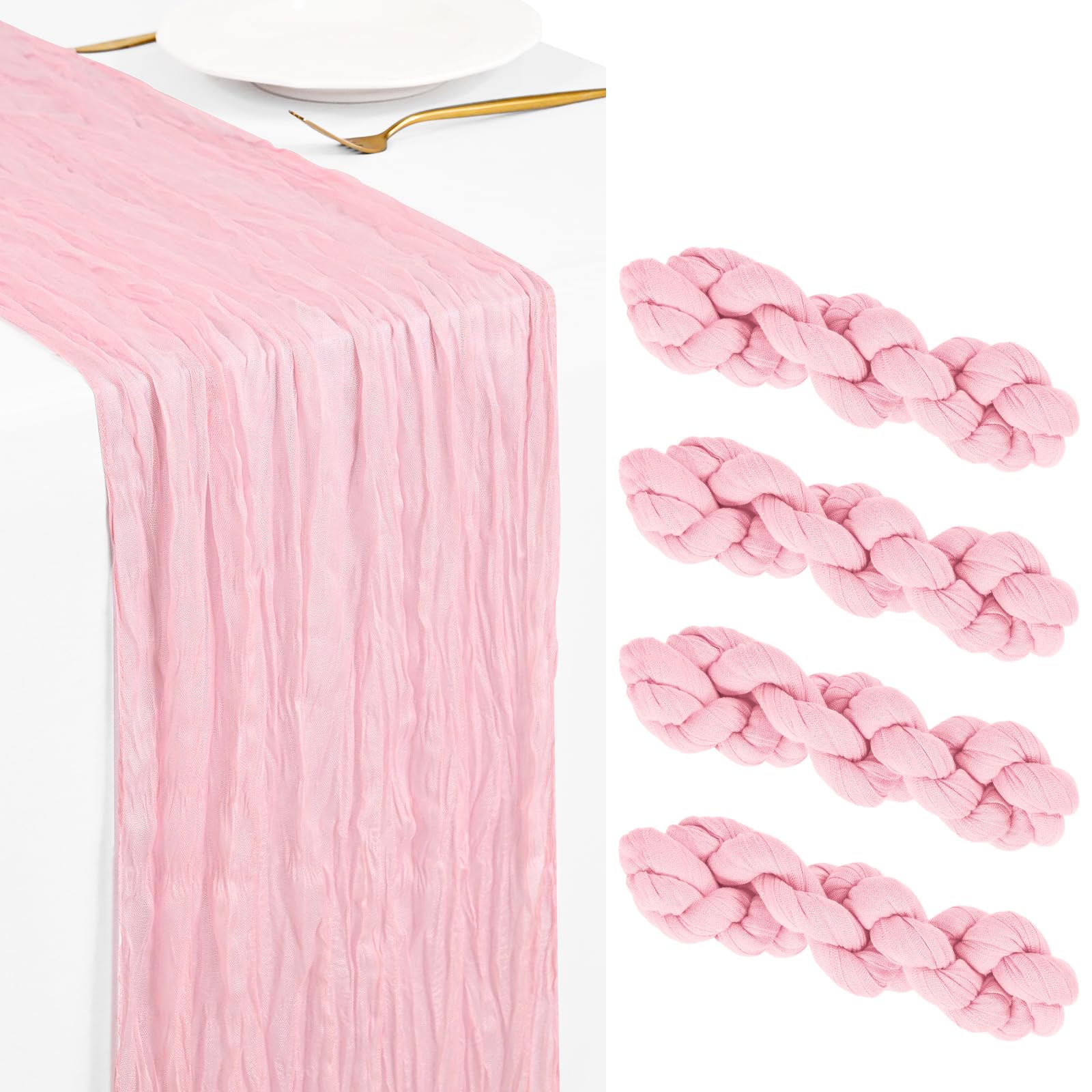 Showgeous 4 Pack Light Pink Cheesecloth Table Runner 45 x 275 cm