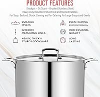 Vista 7 de Olla de acero inoxidable con tapa de 24 cuartos de galón, acero inoxidable 18/8 duradero, base unida a impactos para calefacción uniforme, asas