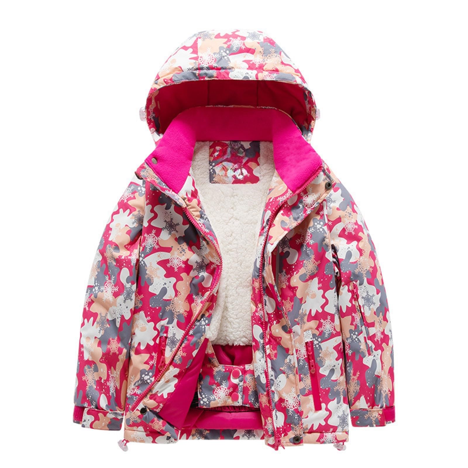 Giacca invernale calda per ragazzi e ragazze, foderata in pile, con cappuccio, antivento e spesso, per bambini, abbigliamento da neve casual per bambini