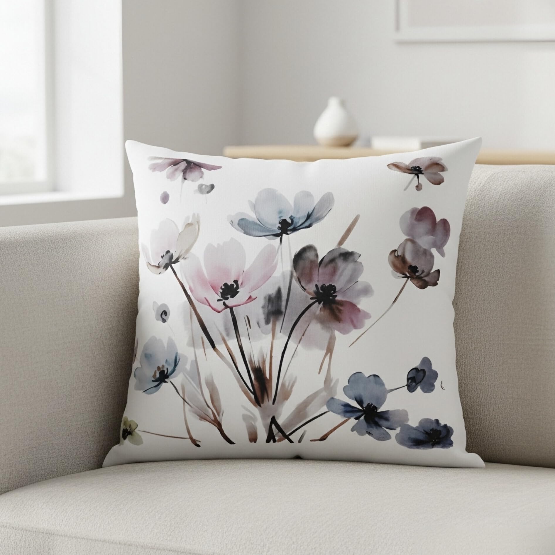 KITTMIN Spring Floral Decorative Throw Pillow Covers 18x18 – Boho Outdoor Cushion for Patio, Porch, Garden Bench, Poolside, Balcony – Modern Pastel