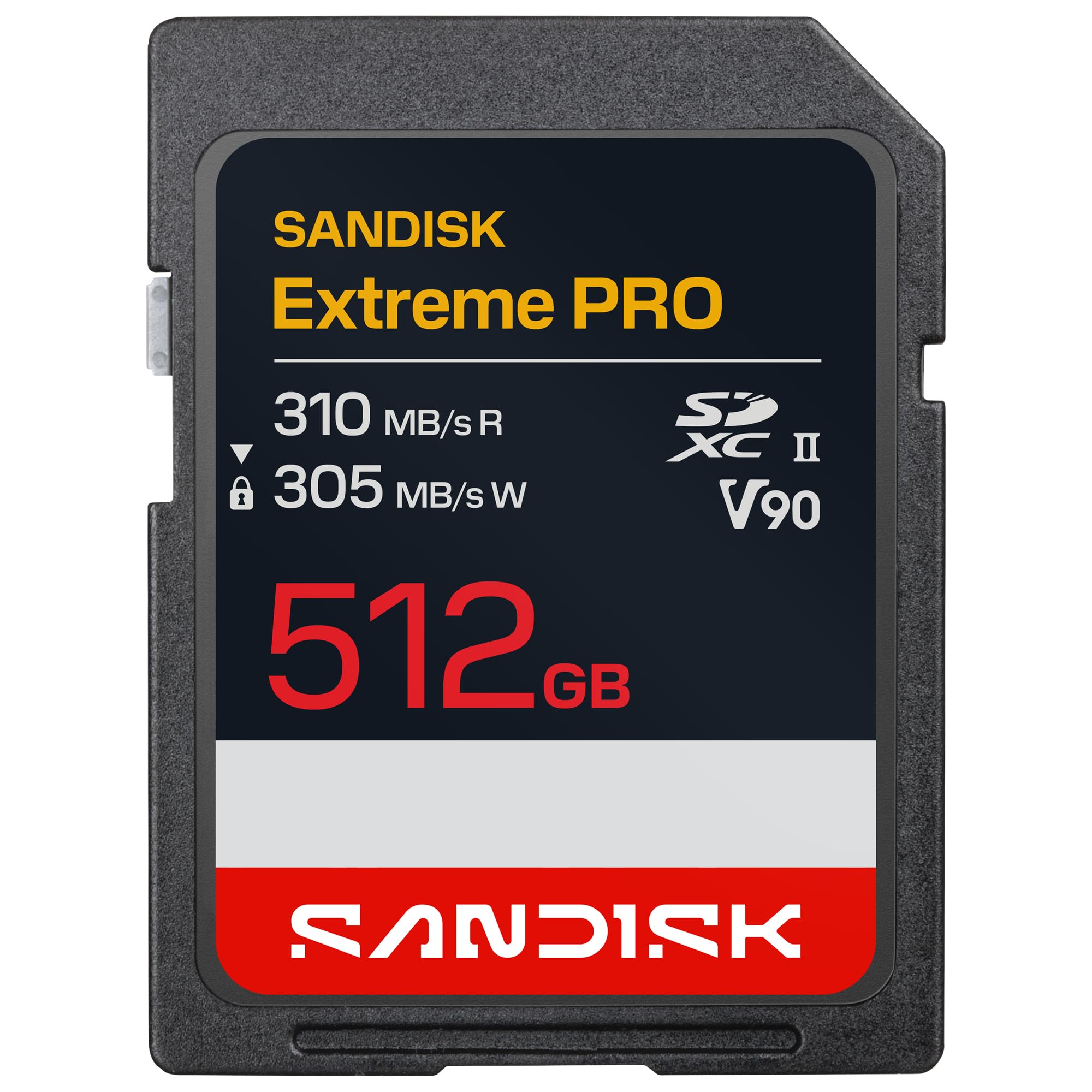 SANDISK Extreme PRO UHS-II V90 Karta SD 512 GB (prędkość odczytu do 310 MB/s, prędkość zapisu do 305 MB/s, współpracuje z lustrzankami i aparatami bezlusterkowymi)