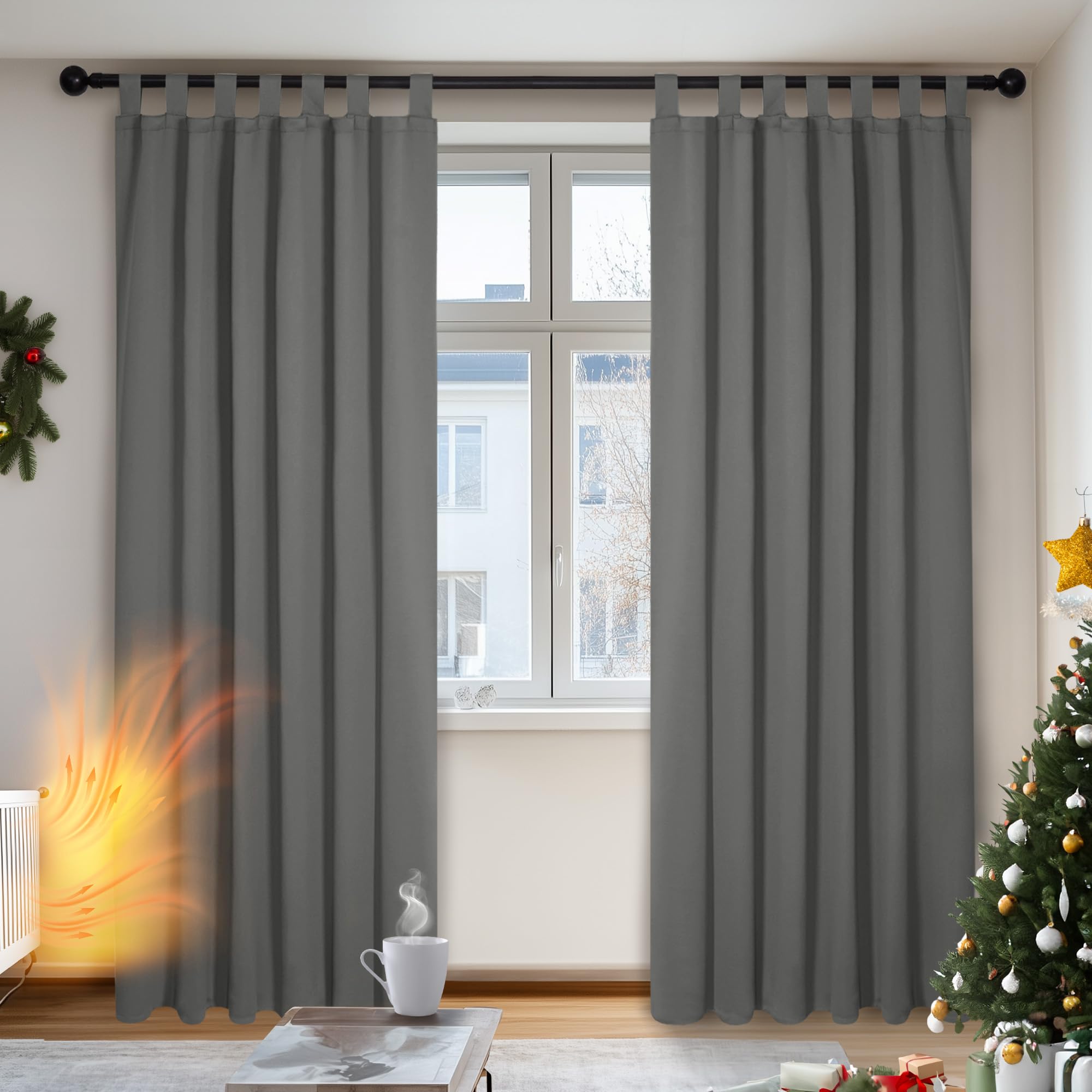 Deconovo Schlaufenvorhänge, Hellgrau, 140 x 210 cm (B x H), 2 Stück, Verdunkelungsvorhänge aus Polyester, für Schlafzimmer, Wohnzimmer, Küche