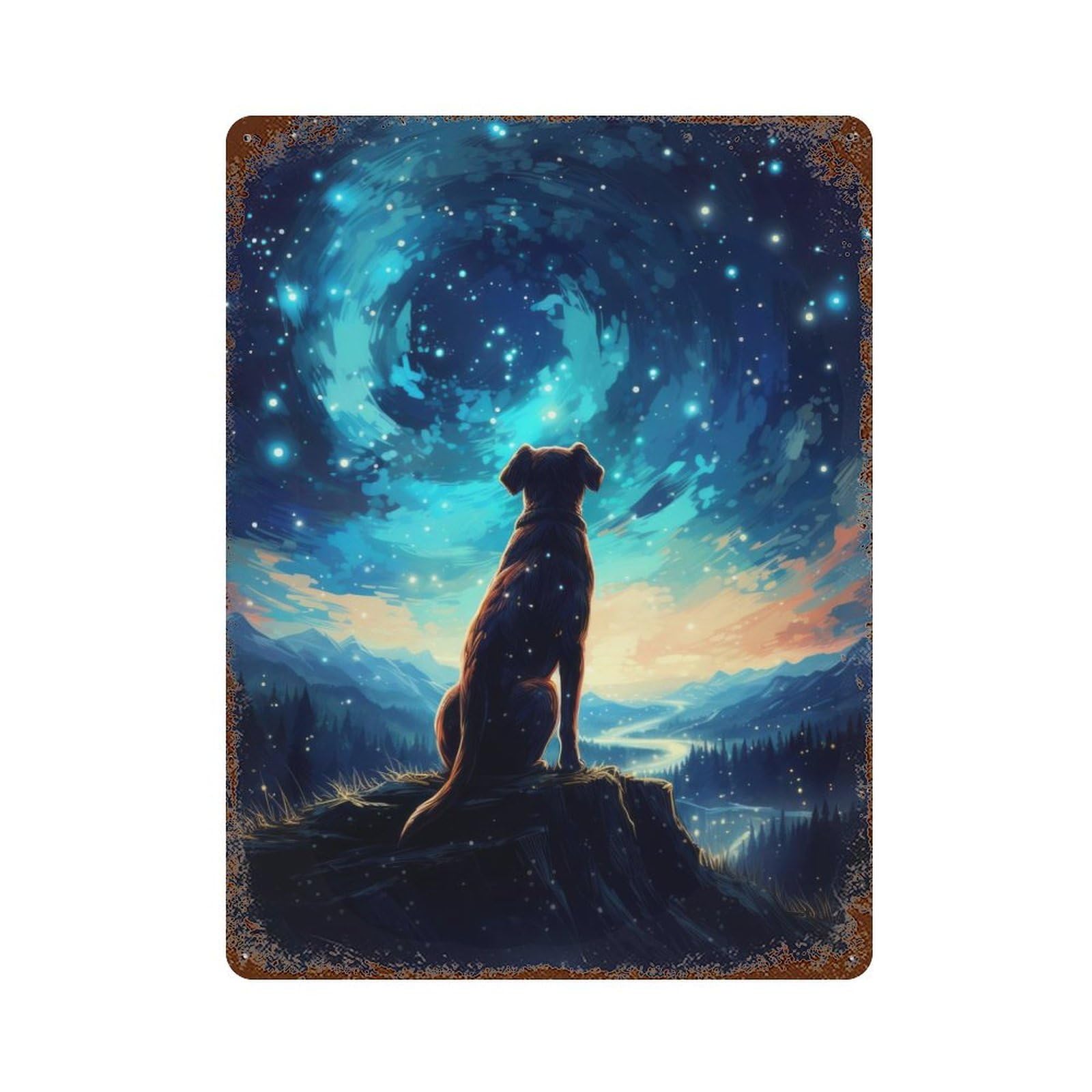 Cosmic Dog 15.7"x11.8" Vintage Rust Metal Sign, Shabby Chic Decor for Garage, Bar And Workshop Decor