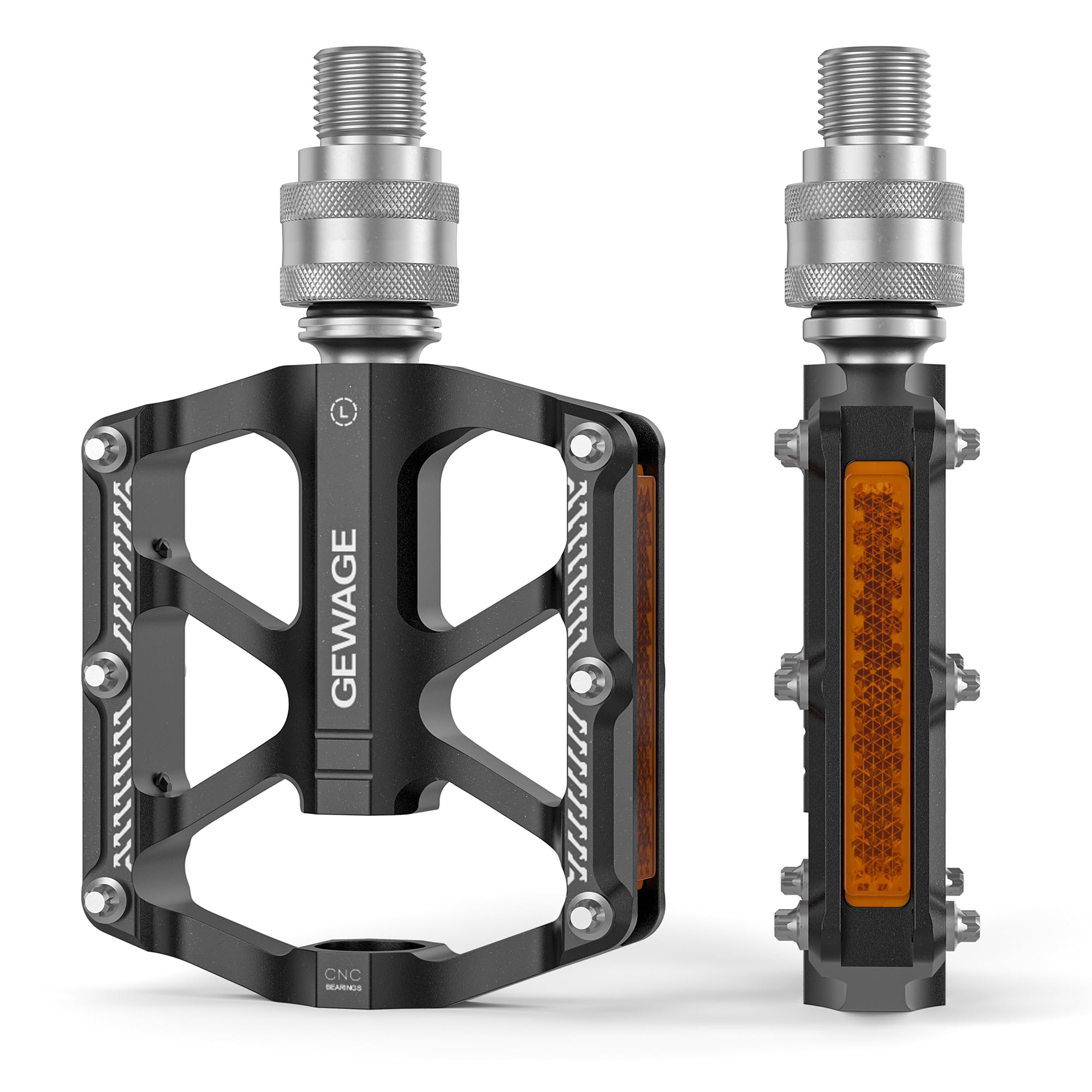 Bike Bicycle Pedals - 9/16” Quick Release Pedals Aluminum Flat Pedals - 3 Bearings Bicycle Pedals with Reflectors for Road Mountain BMX MTB Folding Bike (Black) — image 1