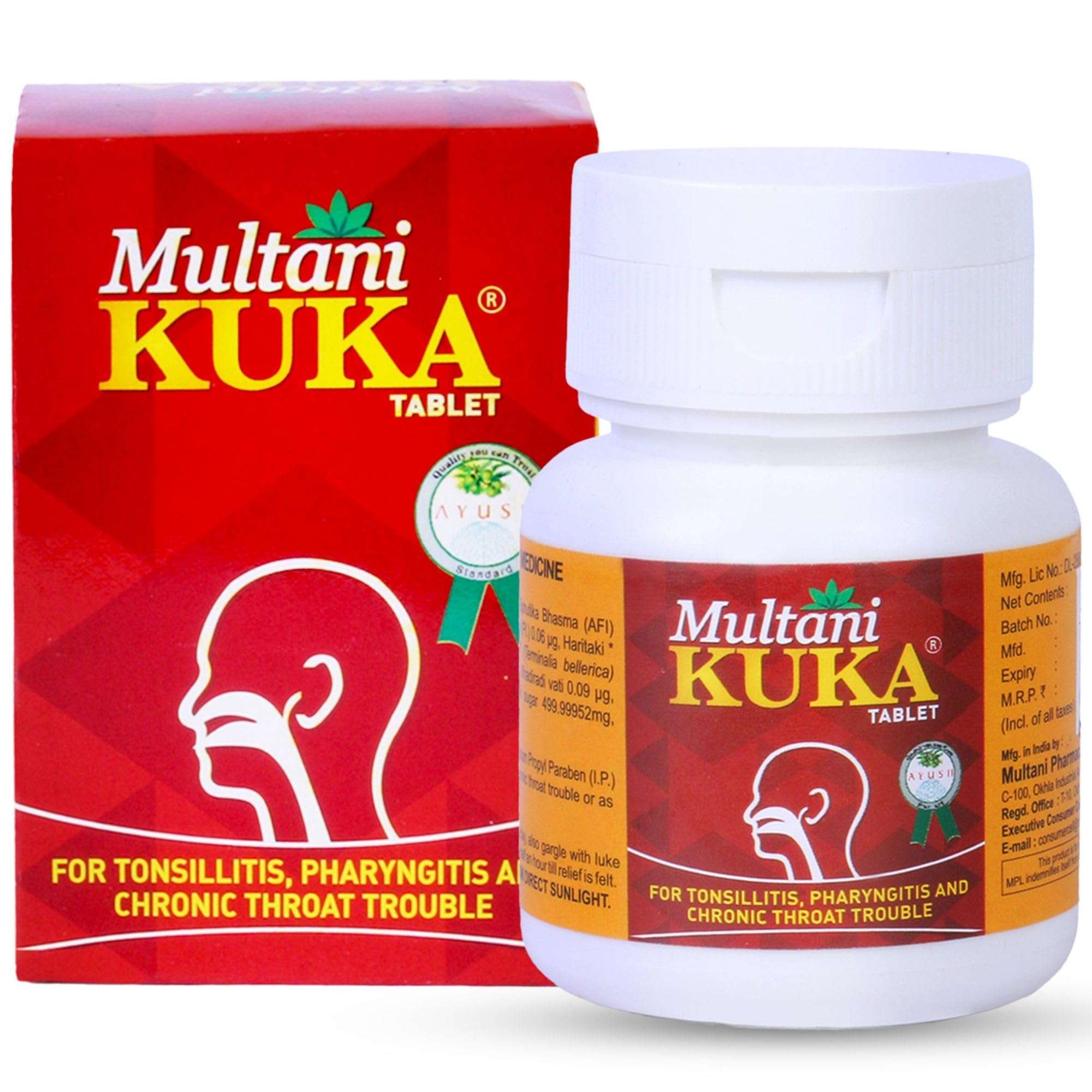 Multani Kuka Tablet | Helpful In Throat Pain, Throat Infection & Tonsils Swelling | Ayurvedic Throat Relief Tablets | Useful In Cough, Throat Irritation & Chronic Throat Trouble | 50 Tablets