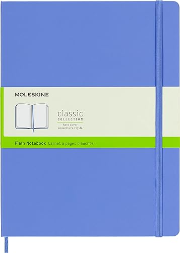 Moleskine - Cuaderno clásico con tapa dura, XL (7.5 x 9.5 pulgadas), lisoen blanco, azul hortensia, 192 páginas