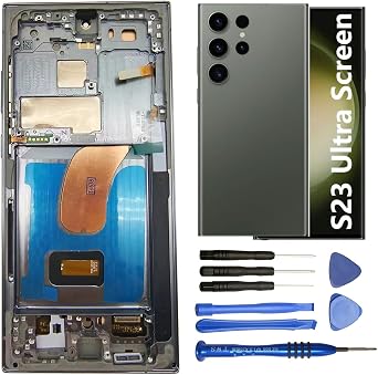 Screen Replacement for Samsung Galaxy S23 Ultra 5G S918B S918B/DS S918U S918Ul S918W S918E S9168/DS 6.8 Inch with Frame and Back Cover Display Touch Digitizer Assembly Green