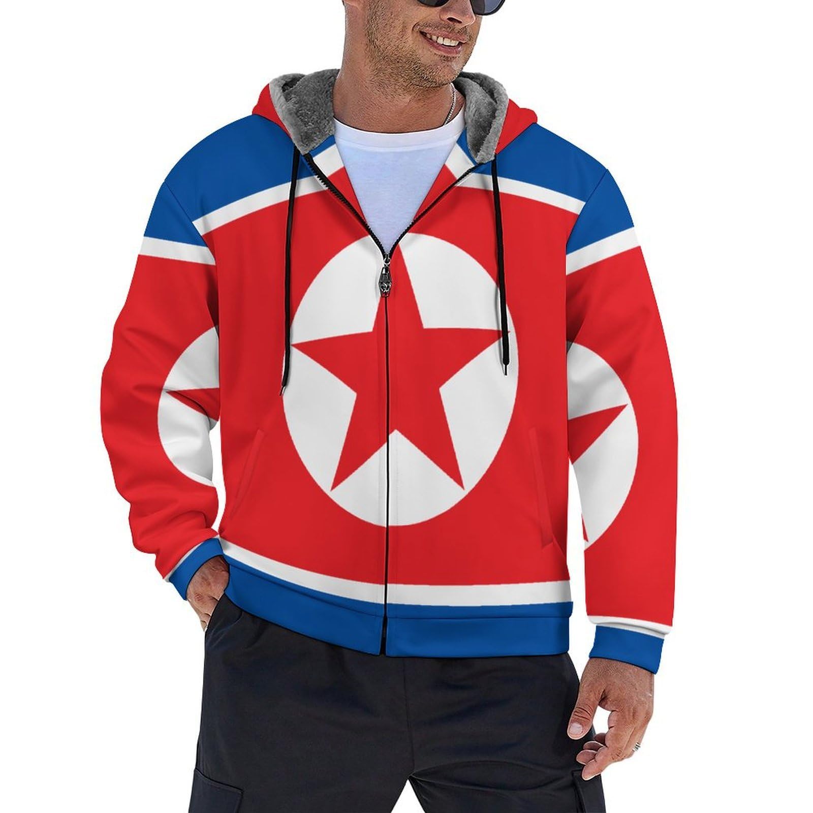Veste polaire Corée du Nord pour homme et femme, sweat à capuche chaud imprimé en 3D - 8