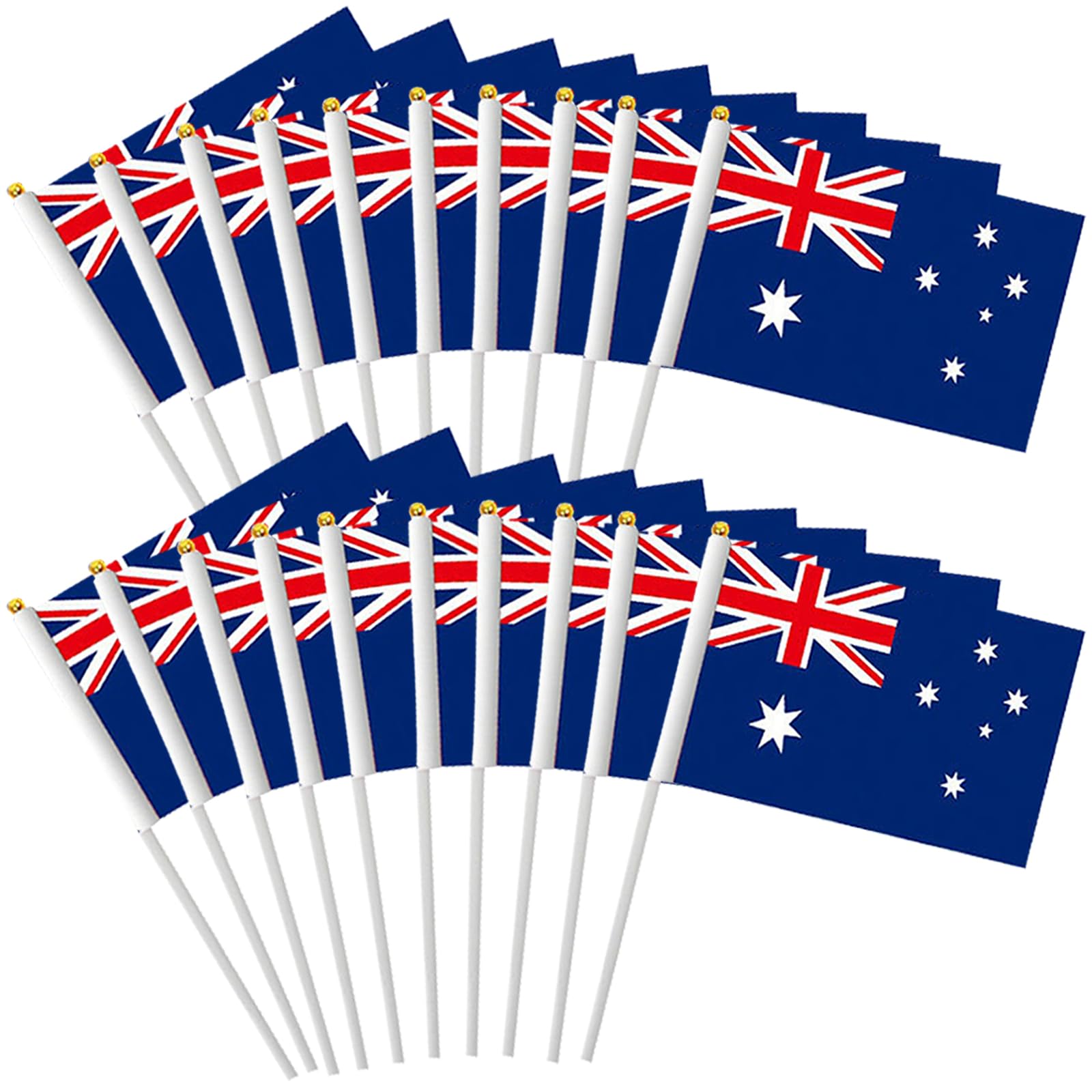 Xunerloy Australia Flags, 20 PCS 21 × 14cm HandHeld Australian Flags on Sticks for Australia Day Party Decorations for Culture Day Sports Events Garden Street Indoor Outdoor Decorations