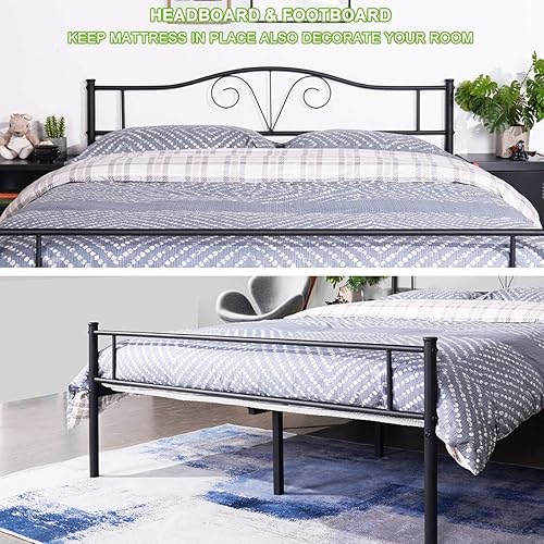 Miniatura 25 de Base de cama de metal resistente tamaño individual, base de colchón de acero, con revestimiento negro, cabecero retro para cama individual, no Negro
