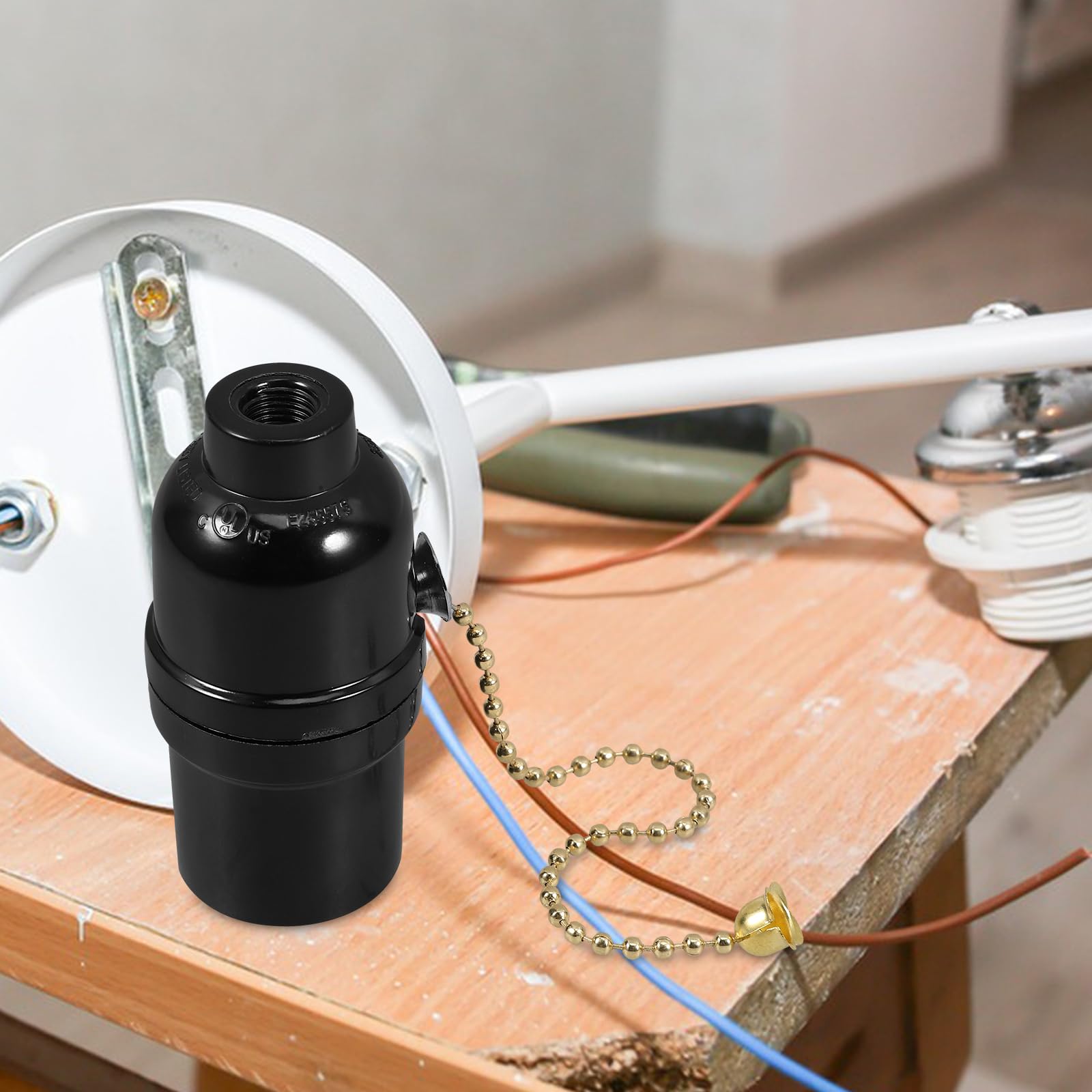 OSALADI E27 Lamp Holder with Pull Chain Ceiling and Desk Lamp Base with Pull Switch Convenient Holder for Indoor Lighting Accessories - Image 3