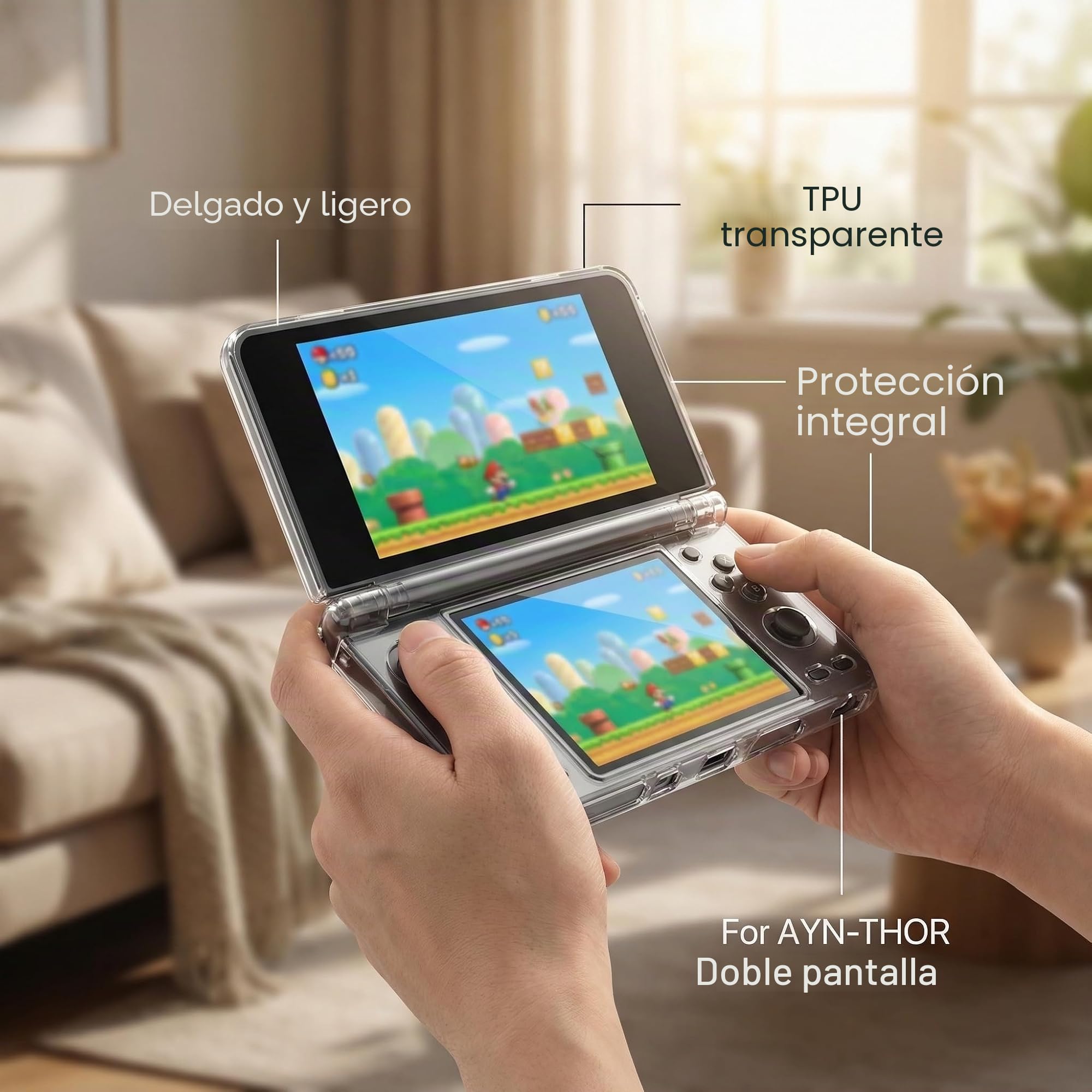 Carcasa protectora transparente de TPU para consola de juegos AYN-THOR de doble pantalla, cubierta delgada y ligera que absorbe los golpes con recortes precisos de puertos