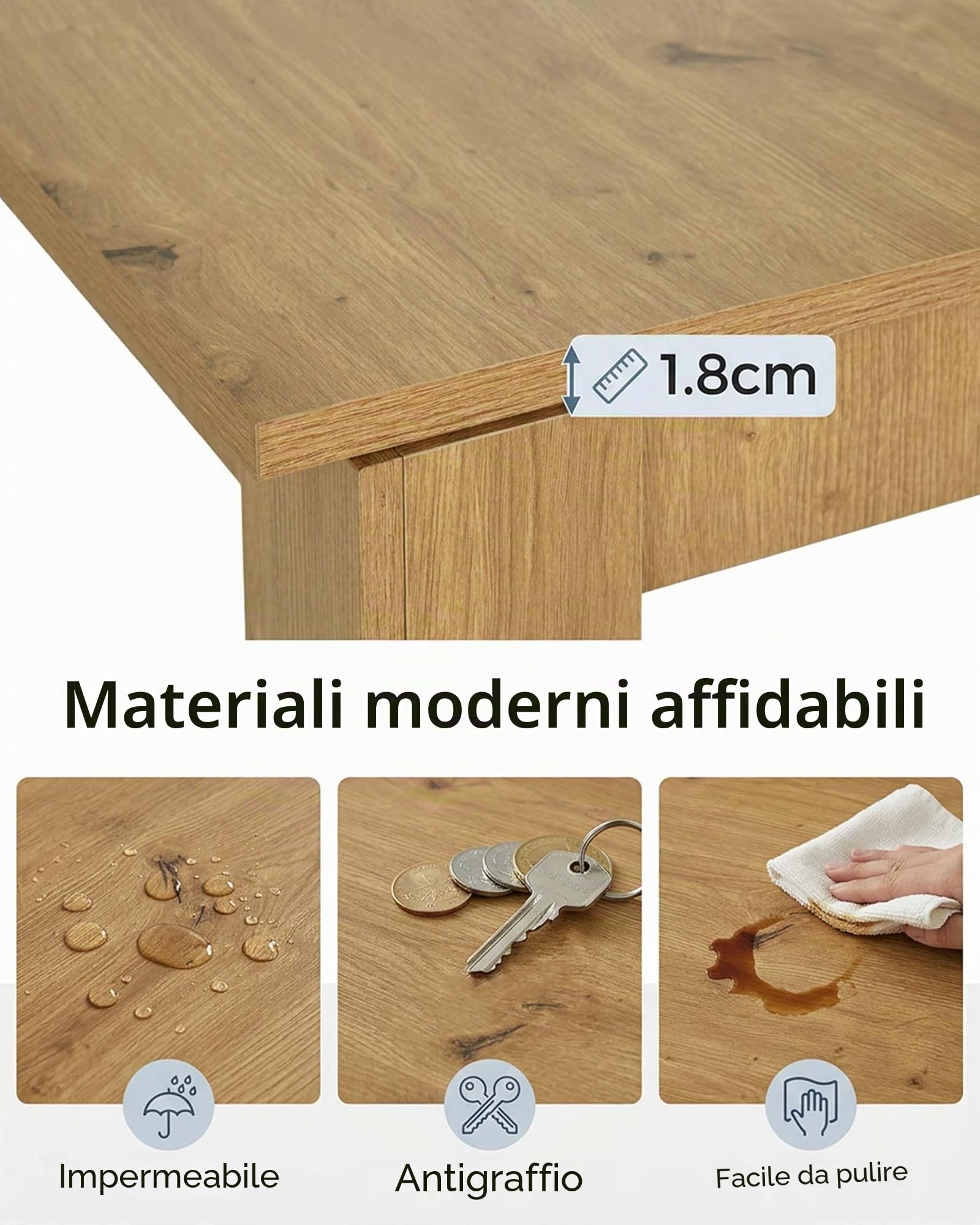 Tavolo da pranzo allungabile effetto rovere 90-125 x 60 x 76 cm | tavolo da cucina allungabile effetto rovere piano 1,8 cm per sala da pranzo cucina appartamento e spazi piccoli 2-4 persone