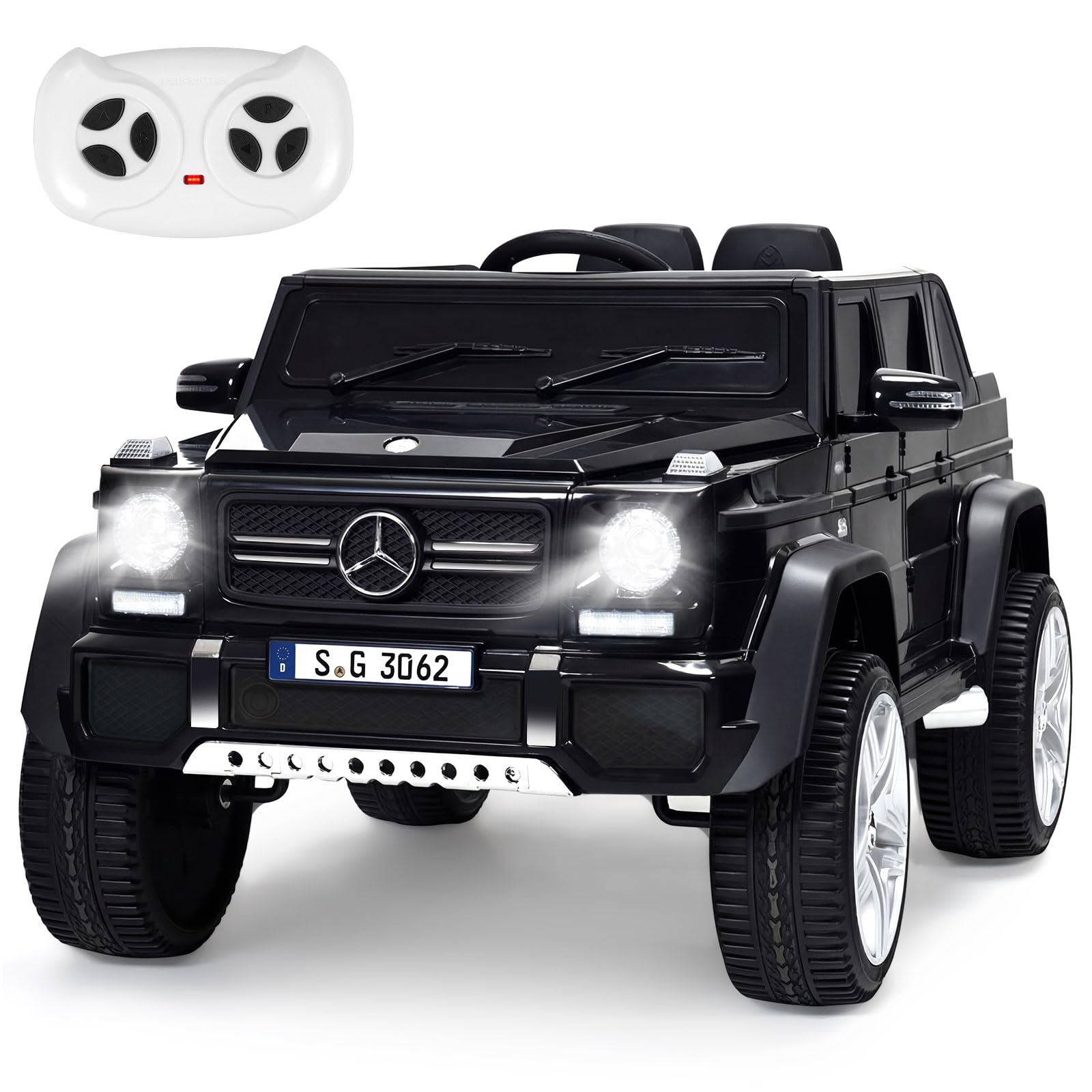 Costzon Ride on Car, Licensed Mercedes-Benz Maybach, 12V Battery Powered Vehicle Toy w/ 2 Motors, Remote Control, 3 Speeds, Lights, Horn, Music, Aux, Storage, Truck, Electric Car for Kids (Black)
