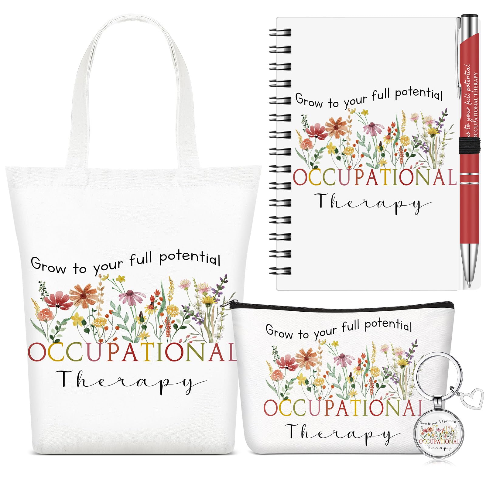 Watersay 5 Pcs Occupational Therapy Gifts, Cosmetic Bag, Canvas Bag, Coil Notebook, Ballpoint Pen and Keychain for Women Office School Graduation Advocate Coworker Christmas Anniversaries Gift