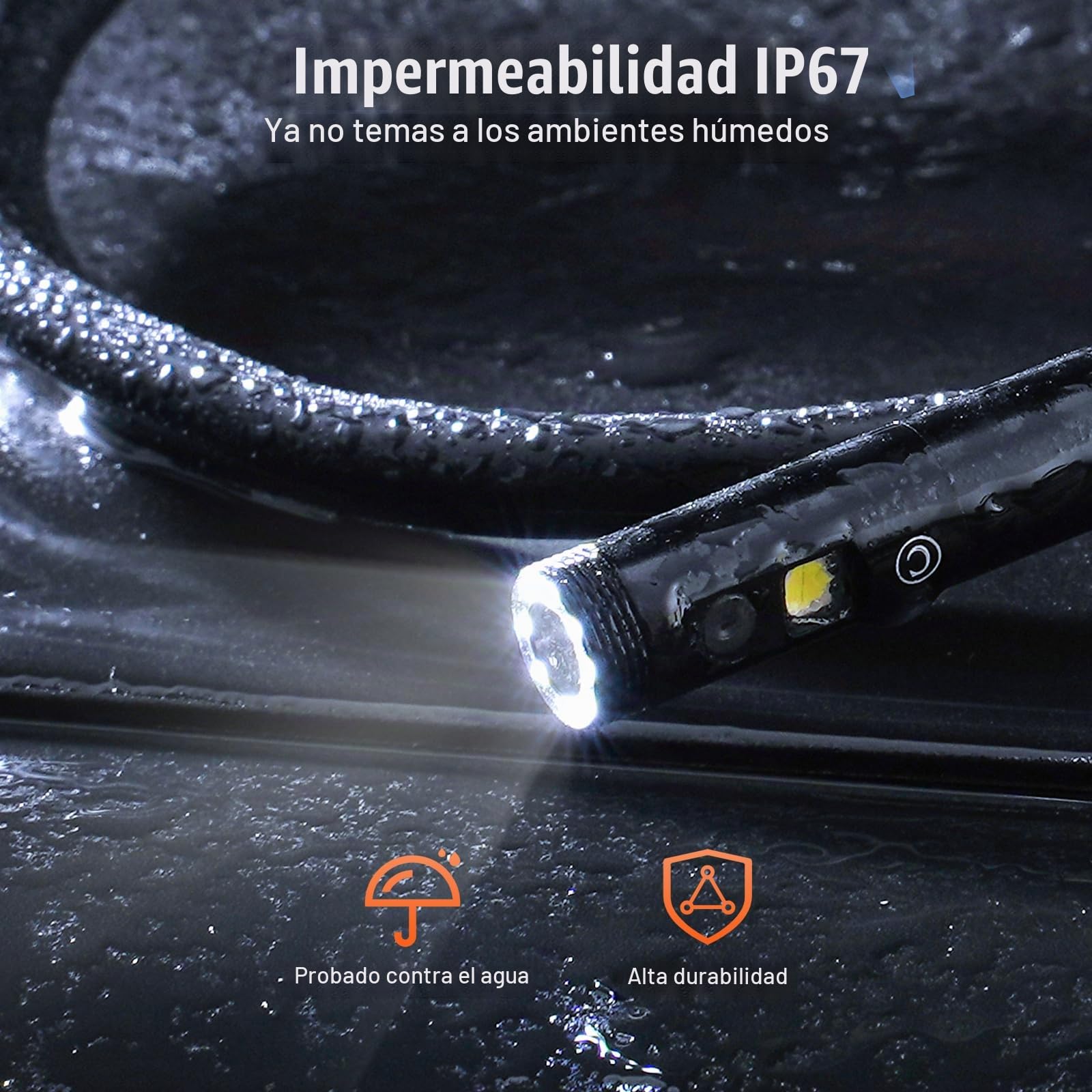 VEVOR Cámara Endoscópica con Luz de Triple Lente con Cable Semirrígido de 15 m, 1080P, con Pantalla, 8 + 2 Luces LED, Impermeable IP67 para Automóviles, Plomería(Tarjeta de 32 GB), 159 x 88 x 28 mm