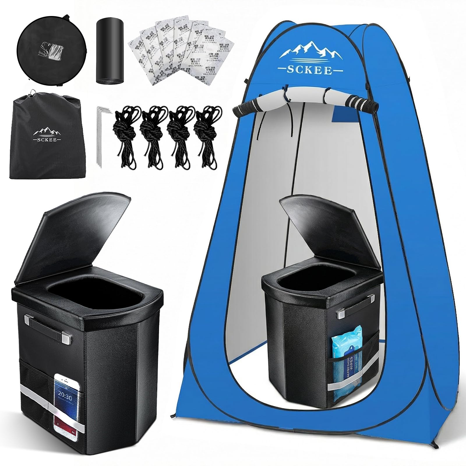 Juego de inodoro portátil para adultos, inodoro portátil XL para camping, inodoro de camping con tienda de campaña emergente, duchas al aire libre, vestuarios, orinal de viaje para camping,