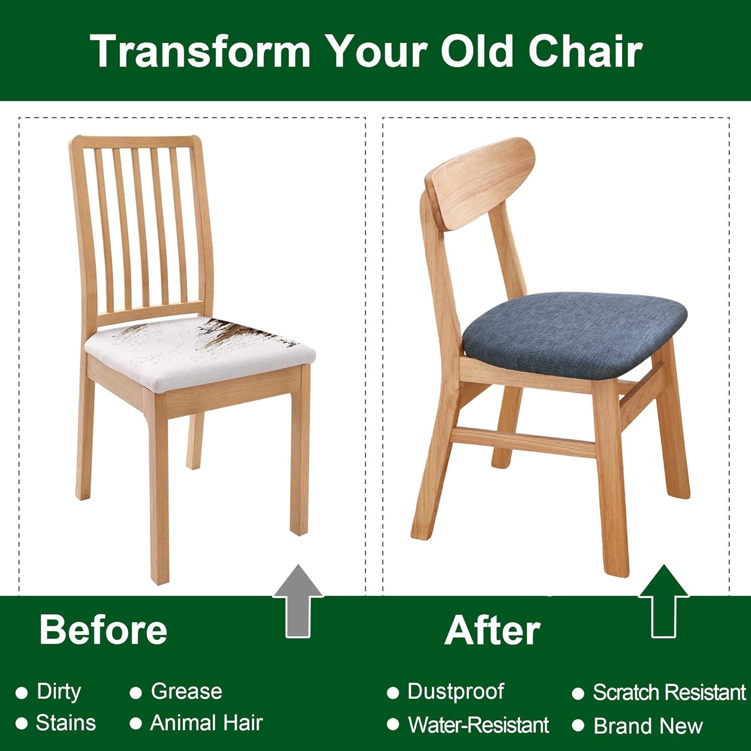 CRFATOP Waterproof Dining Chair Seat Covers Set of 4, Stretch Dining Room Cushion Covers Non-Slip Elastic Seat Cover for Dining Chairs Washable Parson Kitchen Chair Protectors,L,01