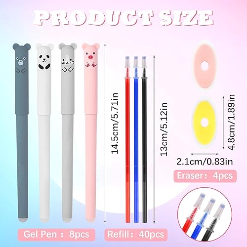 Miniatura 2 de SHAIDOJIO Bolígrafos borrables, 8 bolígrafos de gel borrables con 40 repuestos y 2 borradores, bolígrafo de tinta de gel de punta fina de 0.014 in